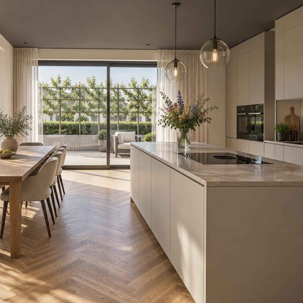 Sfeerimpressie keuken en eetkamer met zicht op het terras