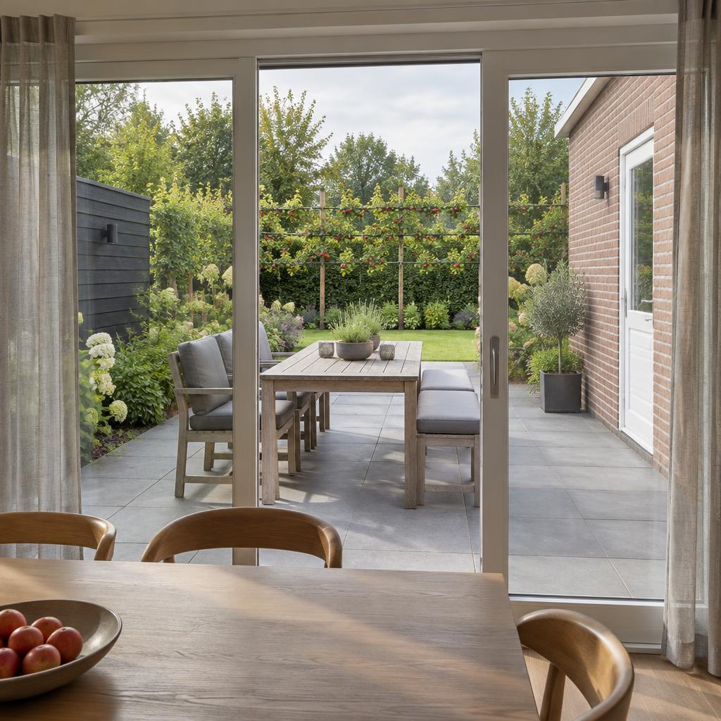 Sfeerimpressie terras met leifruit en buitenset